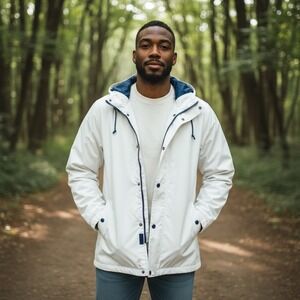 Pacific Trail Men's White Navy‎ Hooded Anorak Jacket Size Medium